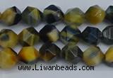 CNG7310 15.5 inches 6mm faceted nuggets golden & blue tiger eye beads