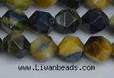 CNG7312 15.5 inches 10mm faceted nuggets golden & blue tiger eye beads