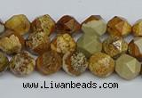 CNG7375 15.5 inches 6mm faceted nuggets picture jasper beads