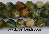 CNG7395 15.5 inches 6mm faceted nuggets rhyolite gemstone beads