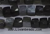 CNG7490 15.5 inches 8*8mm faceted nuggets black moonstone beads