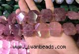 CNG7564 18*25mm - 20*28mm faceted freeform strawberry quartz beads