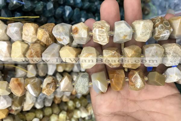 CNG7844 12*16mm - 15*20mm faceted nuggets fossil coral beads