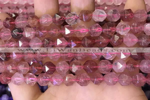 CNG8696 15.5 inches 8mm faceted nuggets strawberry quartz beads