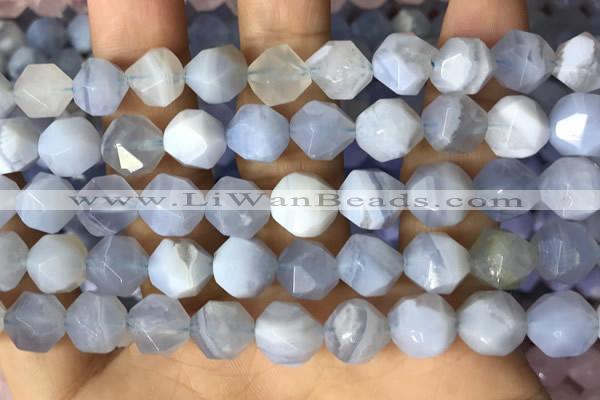 CNG8707 15.5 inches 10mm faceted nuggets blue chalcedony beads