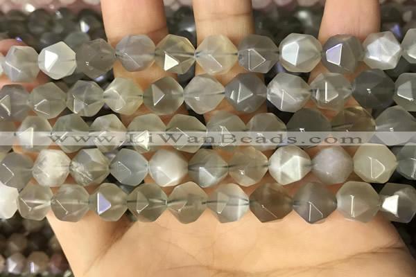 CNG8748 15.5 inches 10mm faceted nuggets grey moonstone beads