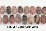 CNG8919 15.5 inches 10*25mm - 15*30mm faceted nuggets rhodonite beads