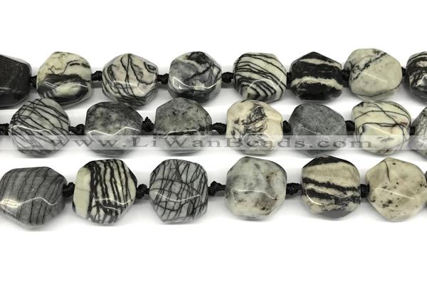 CNG8935 16*17mm - 18*19mm faceted freeform black water jasper beads