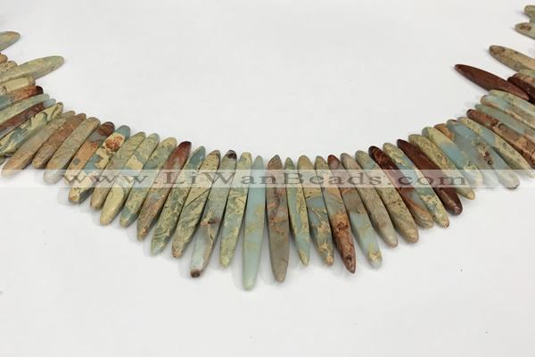 CNS355 Top drilled 5*15mm - 6*45mm sticks serpentine jasper beads