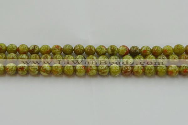 CNS603 15.5 inches 10mm round green dragon serpentine jasper beads