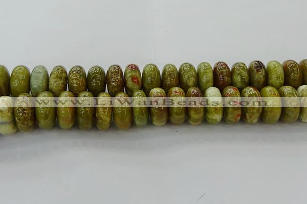 CNS617 15.5 inches 10*20mm rondelle green dragon serpentine jasper beads