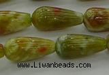 CNS618 15.5 inches 8*16mm teardrop green dragon serpentine jasper beads