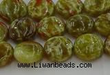 CNS622 15.5 inches 10mm flat round green dragon serpentine jasper beads