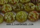 CNS623 15.5 inches 12mm flat round green dragon serpentine jasper beads