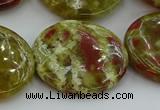 CNS629 15.5 inches 35mm flat round green dragon serpentine jasper beads