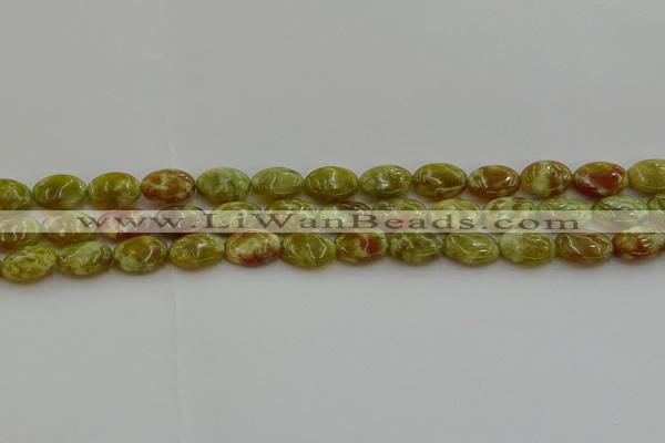 CNS631 15.5 inches 10*14mm oval green dragon serpentine jasper beads