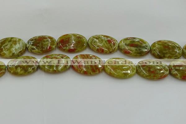 CNS637 15.5 inches 22*30mm oval green dragon serpentine jasper beads