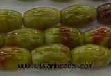 CNS641 15.5 inches 7*12mm rice green dragon serpentine jasper beads