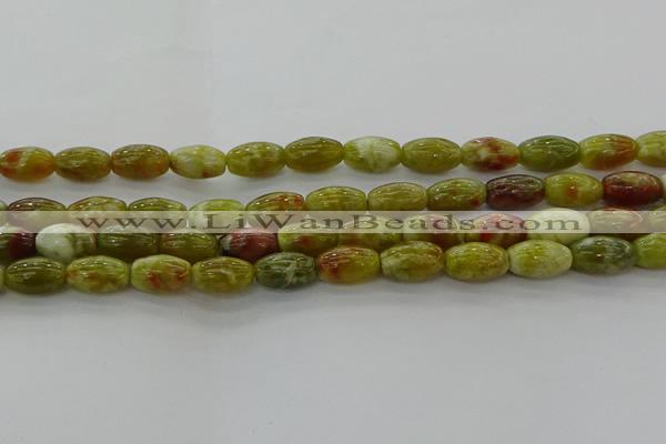 CNS641 15.5 inches 7*12mm rice green dragon serpentine jasper beads