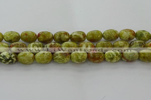 CNS664 15.5 inches 13*18mm drum green dragon serpentine jasper beads