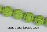 CNT08 16 inches 12mm carved round natural turquoise beads wholesale