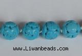 CNT09 16 inches 14mm carved round natural turquoise beads wholesale