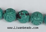 CNT32 16 inches 16mm carved round natural turquoise beads wholesale