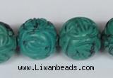 CNT33 16 inches 20mm carved round natural turquoise beads wholesale