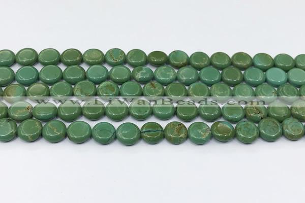 CNT562 15.5 inches 10mm flat round turquoise gemstone beads