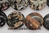 COB155 15.5 inches 20mm flat round snowflake obsidian beads