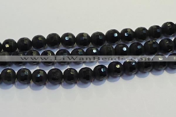 COB477 15.5 inches 14mm faceted round matte black obsidian beads