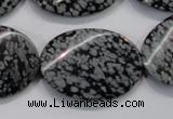 COB58 15.5 inches 25*35mm twisted oval Chinese snowflake obsidian beads