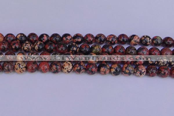 COB665 15.5 inches 14mm round red snowflake obsidian beads