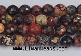 COB676 15.5 inches 4mm faceted round red snowflake obsidian beads