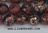 COB679 15.5 inches 10mm faceted round red snowflake obsidian beads