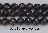 COB684 15.5 inches 4mm faceted round golden black obsidian beads