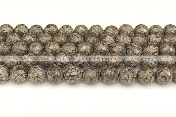 COB783 15 inches 12mm faceted round Chinese snowflake obsidian beads