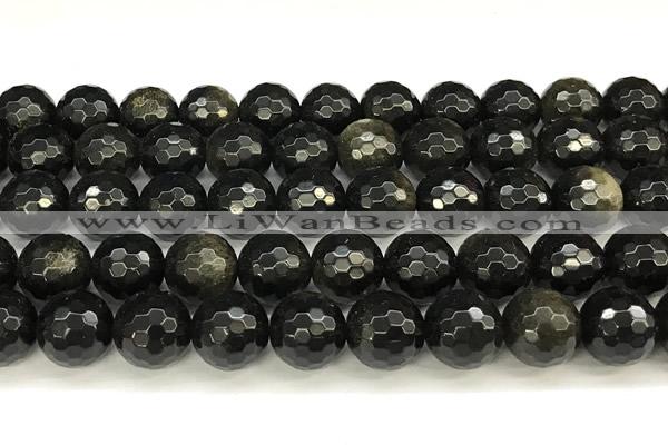 COB788 15 inches 12mm faceted round golden obsidian beads