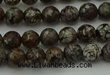 COB811 15.5 inches 6mm faceted round red snowflake obsidian beads