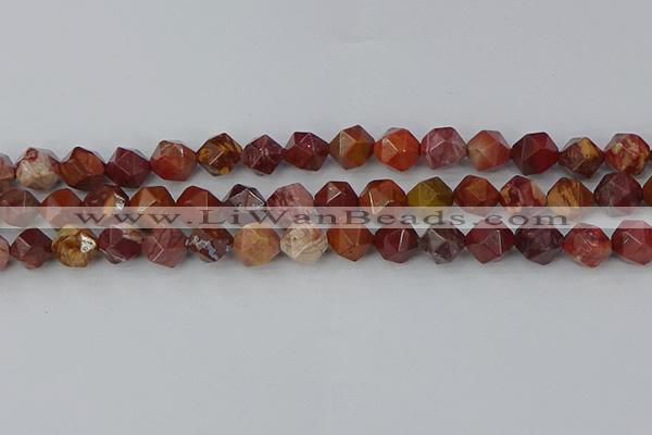 COJ1003 15.5 inches 10mm faceted nuggets red porcelain jasper beads