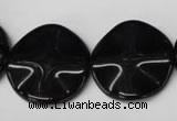 CON96 15.5 inches 23mm wavy coin black onyx gemstone beads