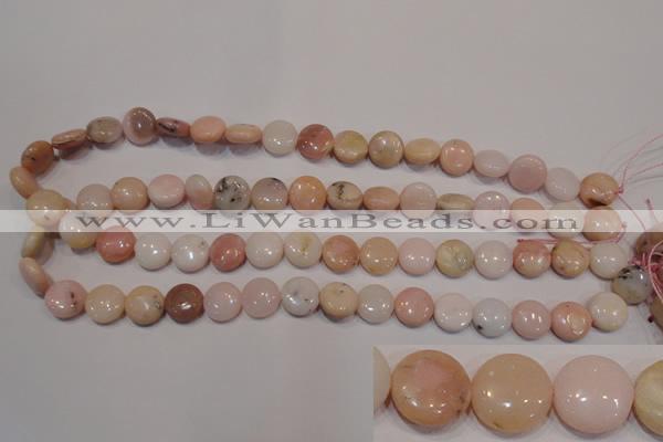 COP1014 15.5 inches 12mm flat round natural pink opal gemstone beads