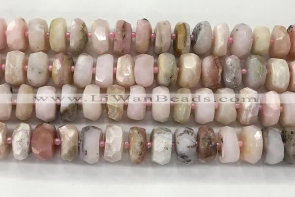 COP1554 15.5 inches 6*13mm - 8*14mm faceted tyre natural pink opal beads