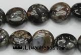 COP271 15.5 inches 16mm flat round natural grey opal gemstone beads