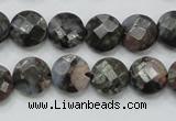 COP275 15.5 inches 12mm faceted round natural grey opal gemstone beads