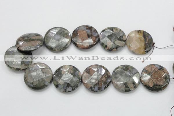 COP280 15.5 inches 35mm faceted round natural grey opal gemstone beads