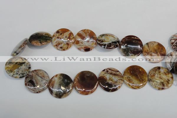 COP312 15.5 inches 30mm flat round brandy opal gemstone beads wholesale