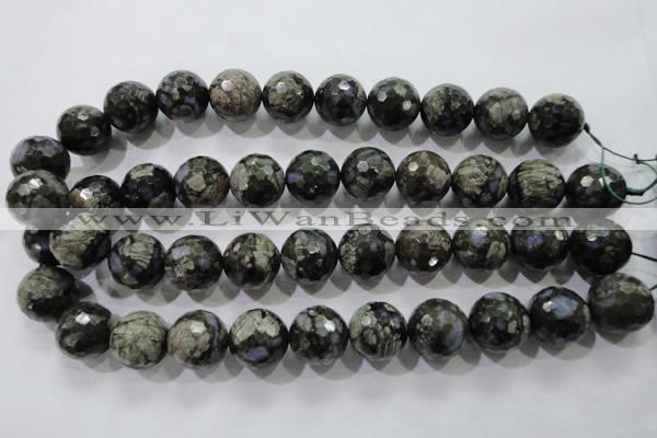 COP467 15.5 inches 18mm faceted round natural grey opal gemstone beads