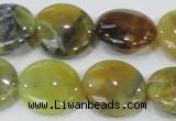 COP553 15.5 inches 20mm flat round yellow & green natural opal beads