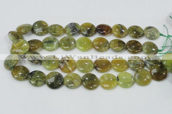 COP553 15.5 inches 20mm flat round yellow & green natural opal beads